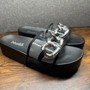 Chunky Platform Slides Black Clear Strap Silver Chain Sandals Y2K Streetwear